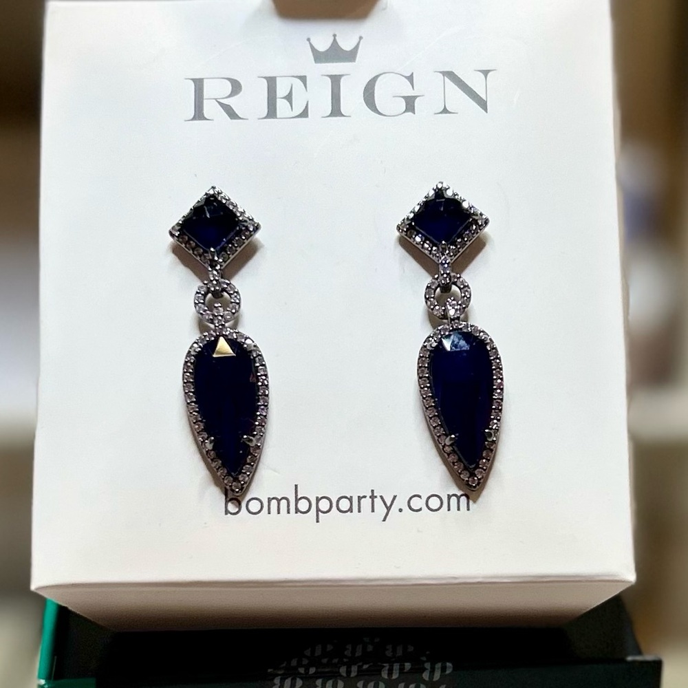 BP Jewelry Reign Collection Earrings Sapphire and Hematite - Picture 3 of 5